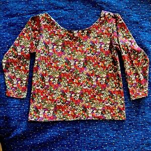 Tweeds vintage scoop neck Red, purple and Green 3/4 Sleeve 100% cotton top